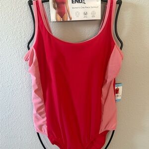 Lands' End Red and Pink One Piece Swimsuit